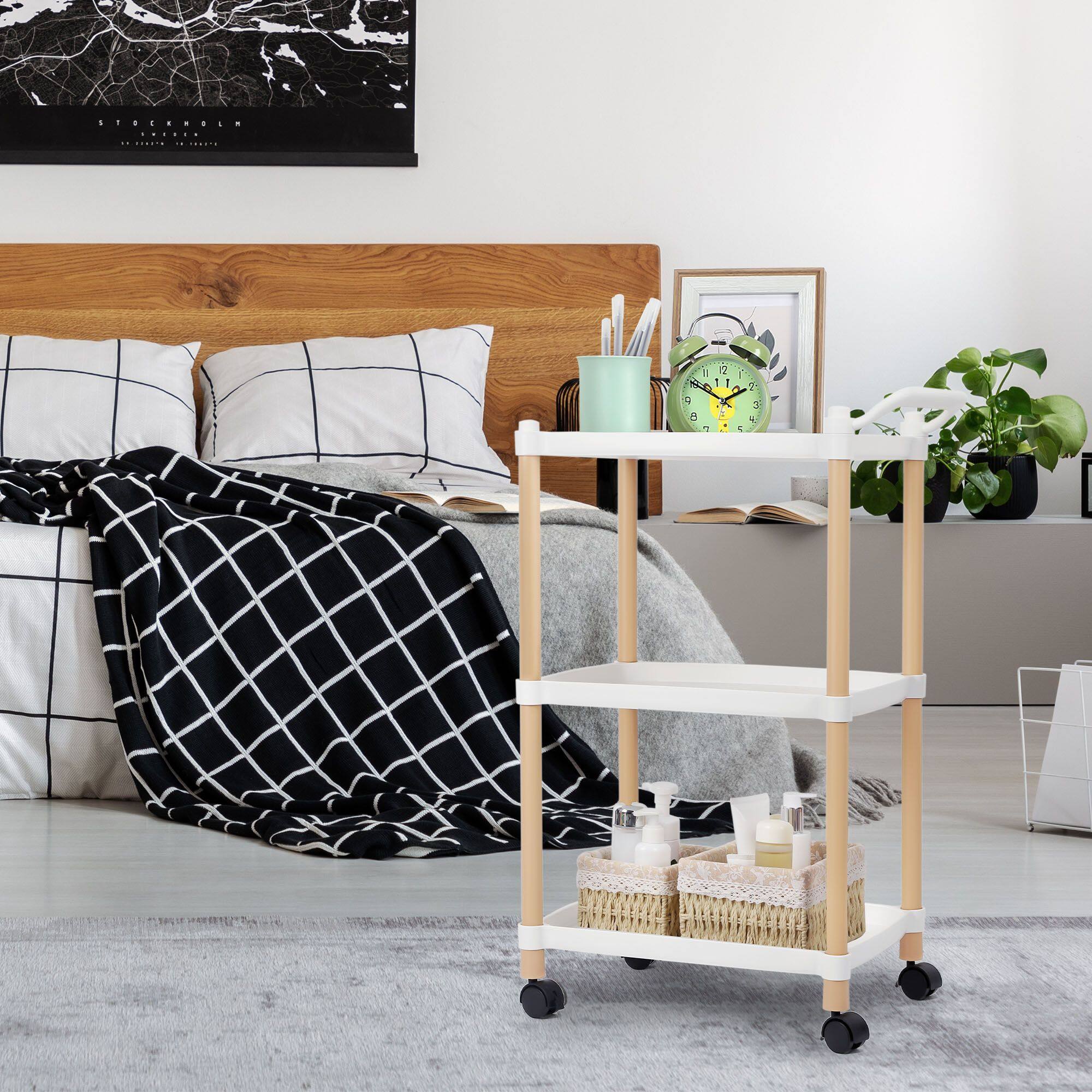 White Utility Cart 3-Tier Kitchen Rolling Organizer